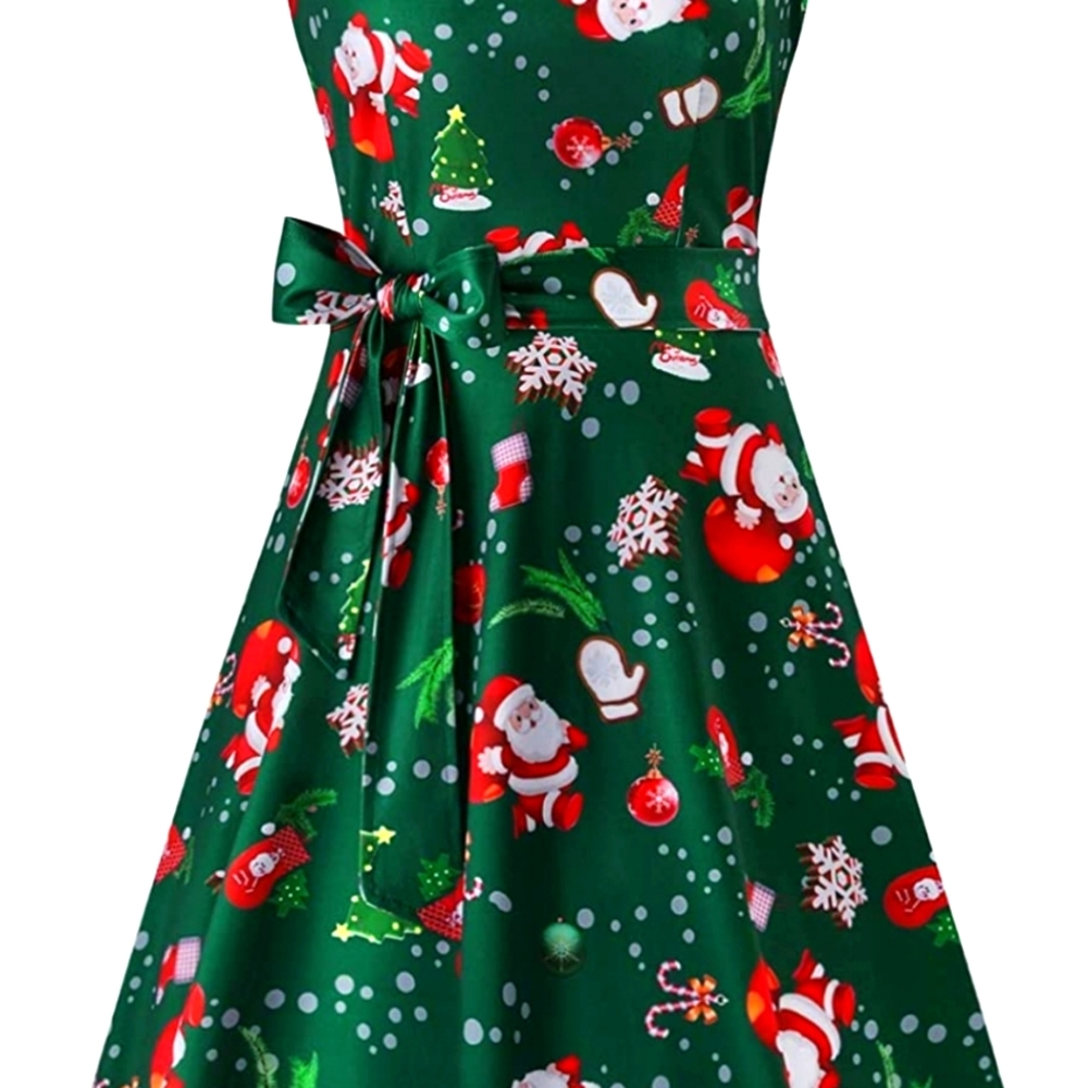 Christmas Sleeveless Fit and Flare Cocktail Dress with Pocket